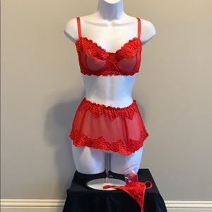 Elegant Moments 3pc Red Lace Set - Lingerie - New